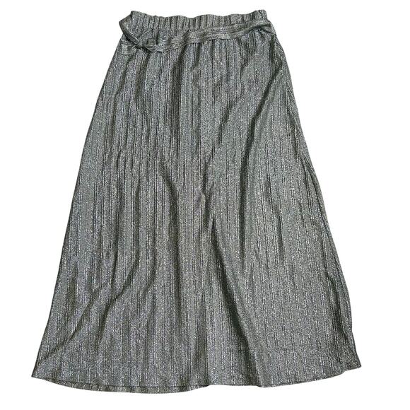 Vintage Metallic Silver Maxi Skirt 1980s Shimmer Christmas Holiday Bow Plus Size - Picture 1 of 6